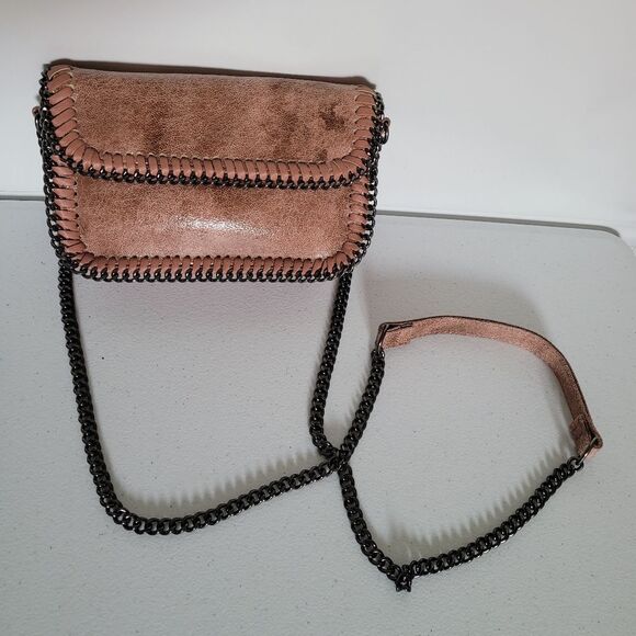NWOT‎ Chico's Distressed Suede Chain Link Crossbody Bag - Picture 1 of 9